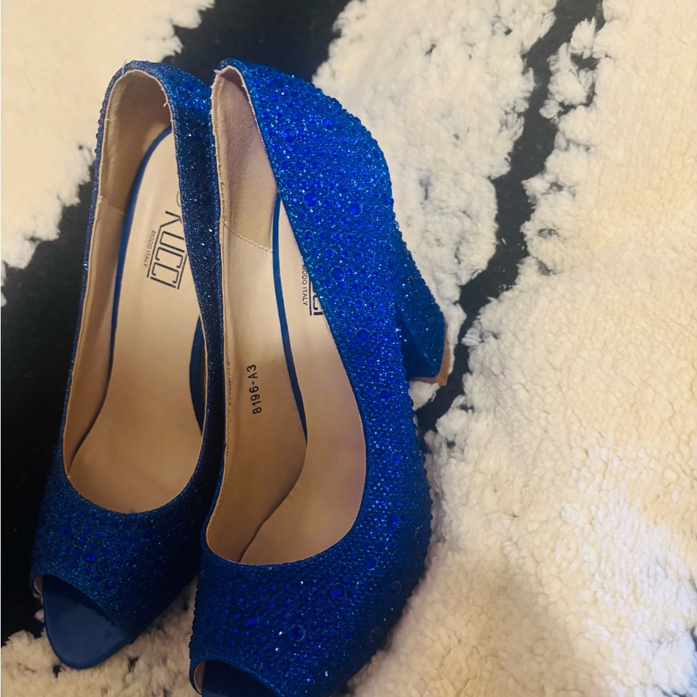 Aldo Glittering Blue Peep-Toe Heels